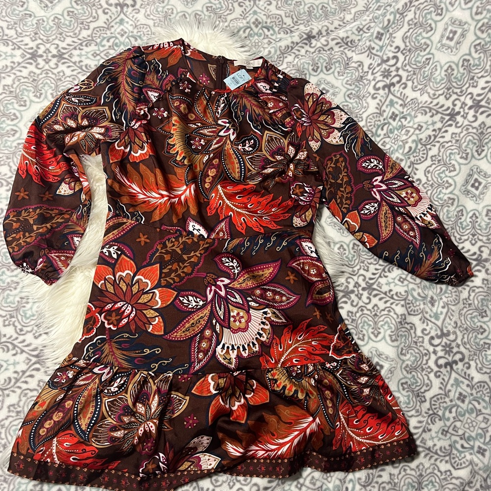 LOFT Minidress Long Sleeve Floral Pattern